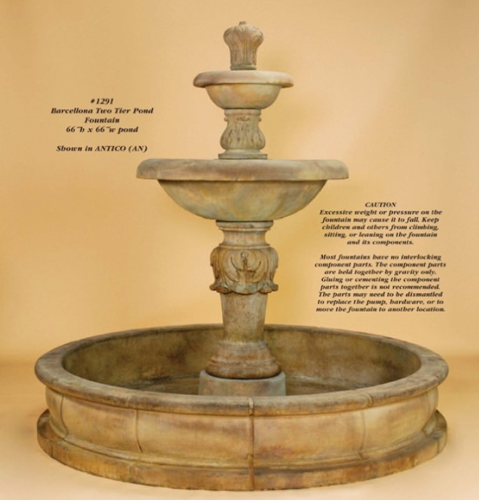 2 tiered Water fountain cast stone Italian 