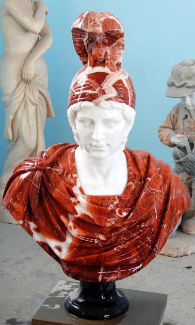 Carved Marble Bust ofWarrior Marble Italian Bust torso w Red AMrble carved carrar marble 