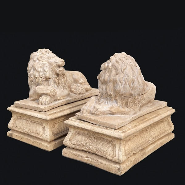 Lions Set Statue resting lions on Pedestal 