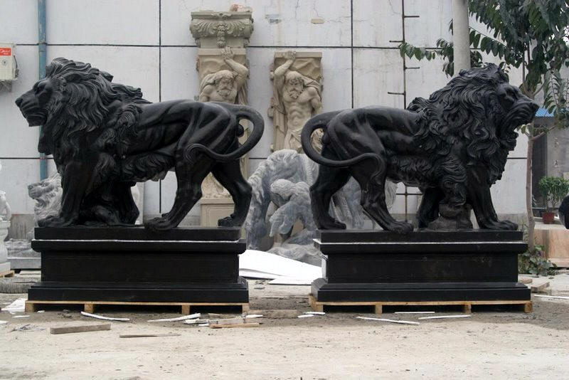 pair of lions statue marble granite outdoor lions 